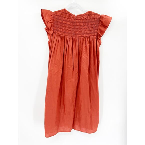 SEA New York Gladys Hand Smocked Rust Flutter Sleeve Cotton Tunic Mini Dress - Picture 5 of 8